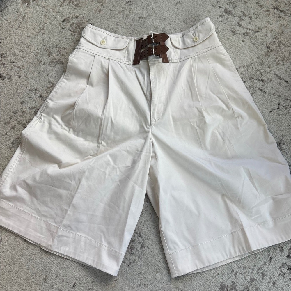 Lauren Ralph Lauren Cream High Waisted Buckle Pleated Shorts bermuda Size 8